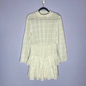 ASOS white peasant ruffle long sleeve mock neck dress